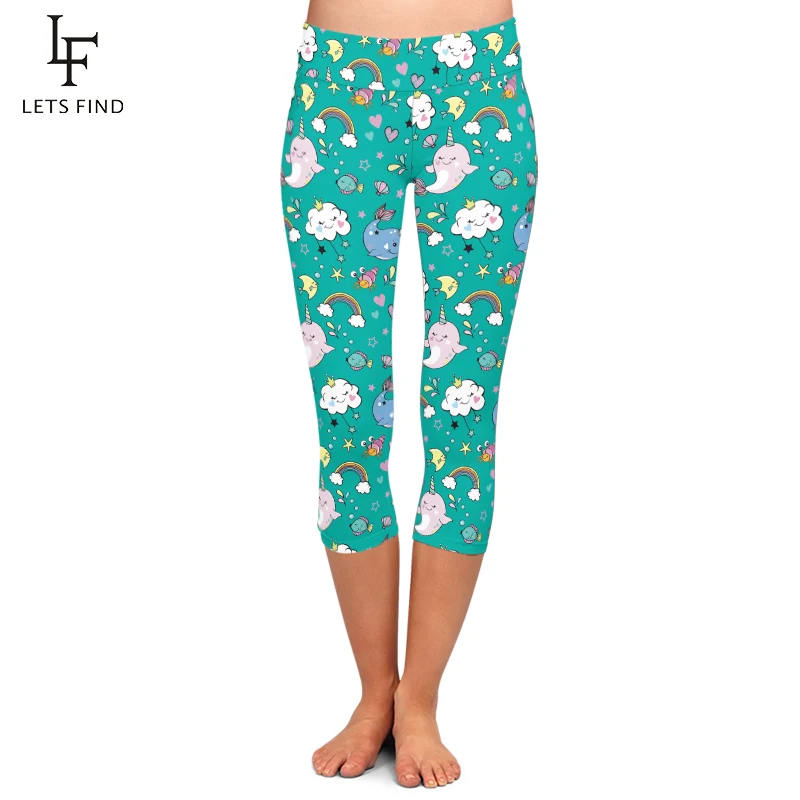 

Summer New Fashion Seamless 3D Unicorn Printing Women High Waist Capri Leggings Elastic Milk Silk Casual Leggings
