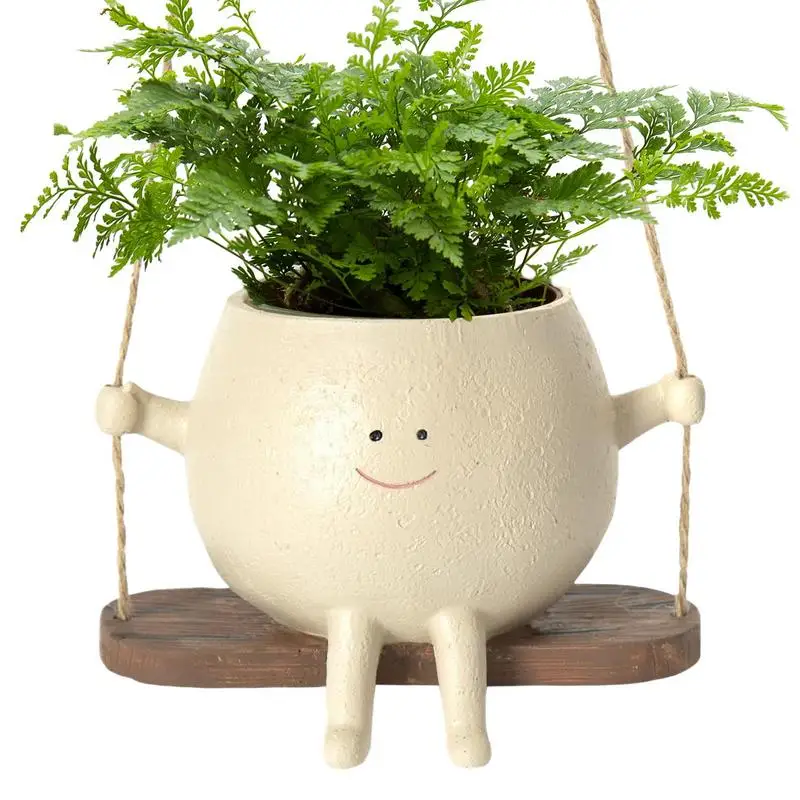

Planter Pot Double Succulents Flower Pots Swing Face Flower Resin Plant Pot Wall Planters Face Design Garden Home Decoration