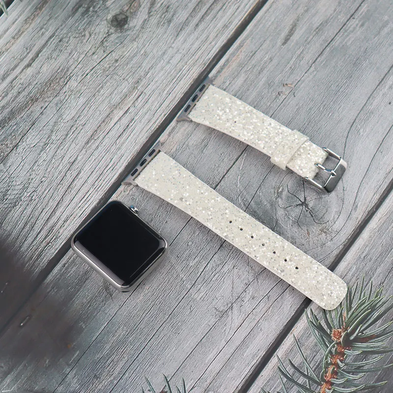 Glitter Bling Band for Apple Watch ultra 49mm 38mm 40/41mm 42mm 44mm 41mm 45mm Shiny Leather Strap IWatch Series 8 7 6 5 4 3 SE