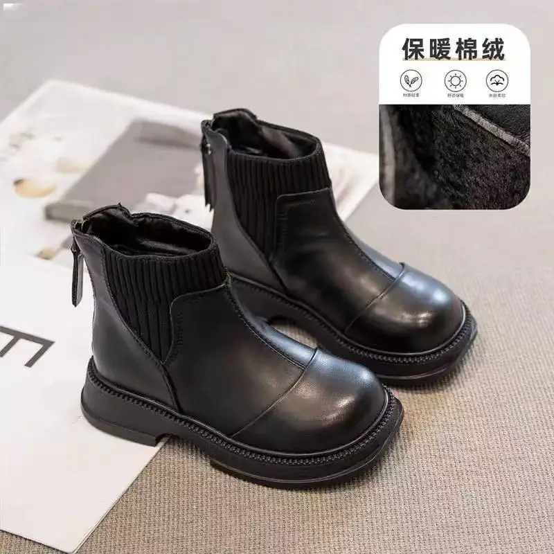 Girls Fleece Ankle Boots Winter School Shoes