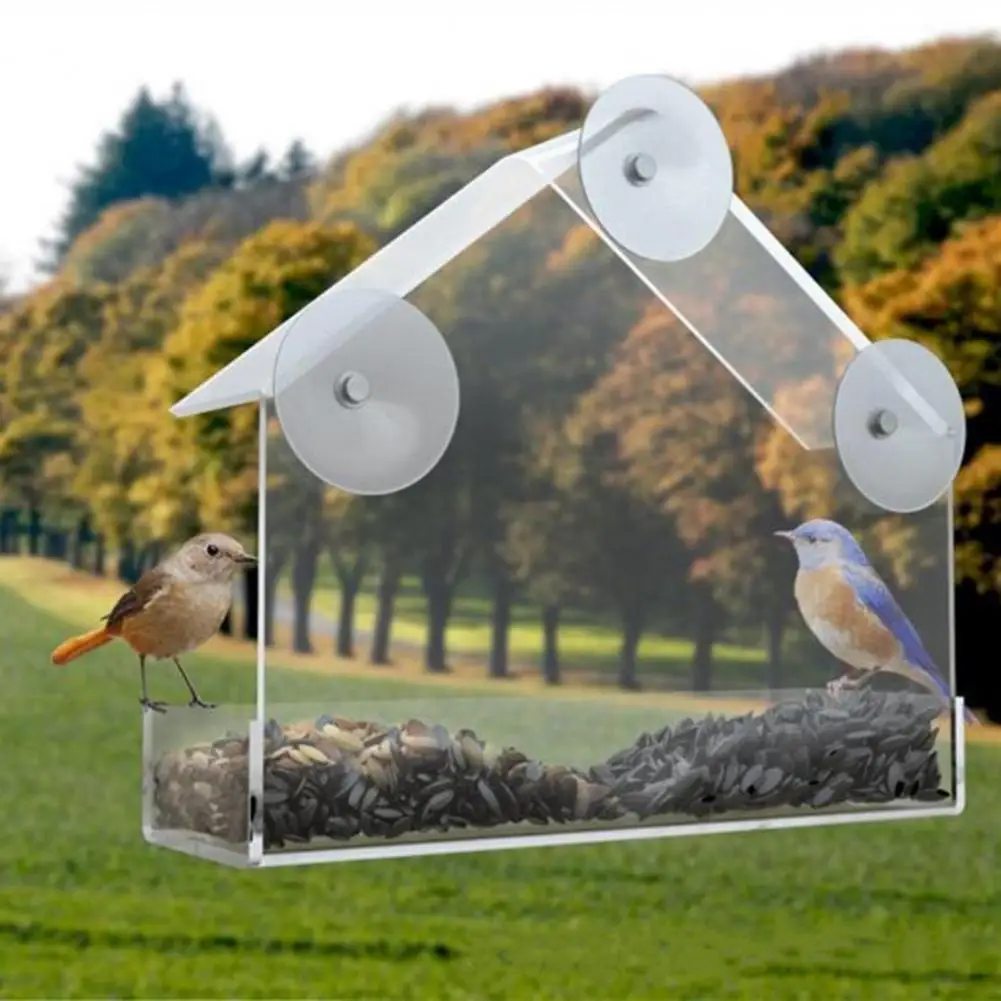 Suction Cup Bird Feeder crylic Transparent Window Bird Feeder Tray Hanging House Pet Cage Food Dispenser bird feeder