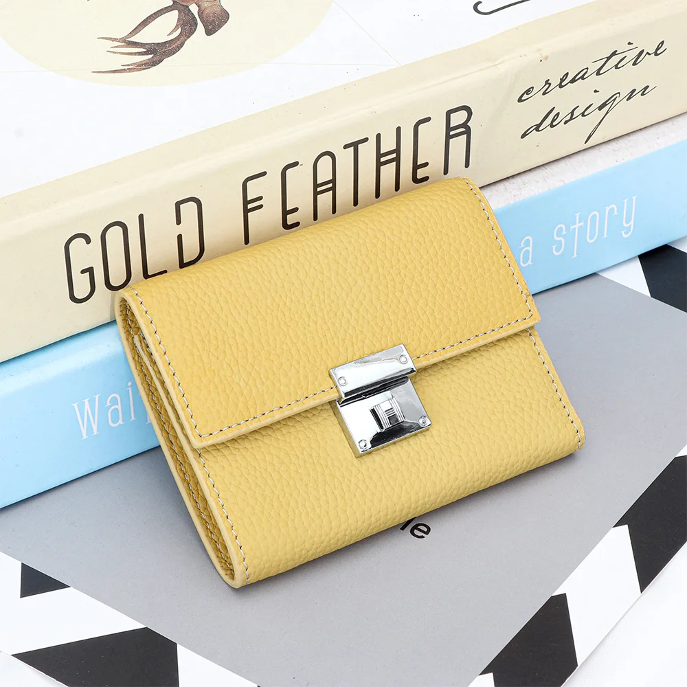 Women Short Wallet with Hardware Lock Buckle