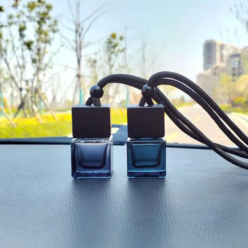 1Pc Schwarz Abdeckung Platz Glas Auto Parfüm Leere Flasche Anhänger Auto Montiert Parfüm Anhänger Duft Öl Diffusor Auto Innen – Detail 3