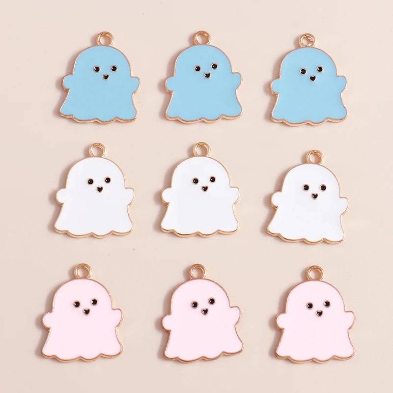 Leslie 10 stücke 18*22mm Halloween Charms kreative Cartoon Ghost Anhänger für Schmuck herstellung Charms für Halsketten Ohrringe machen