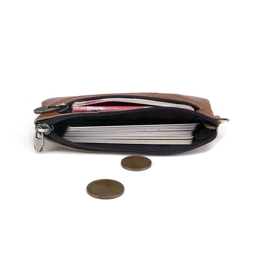 JOYIR Genuine Leather Slim Wallets Men Coin Purses Zipper Short Wallet Male Purse Card key Holder Small Men Mini Wallet for