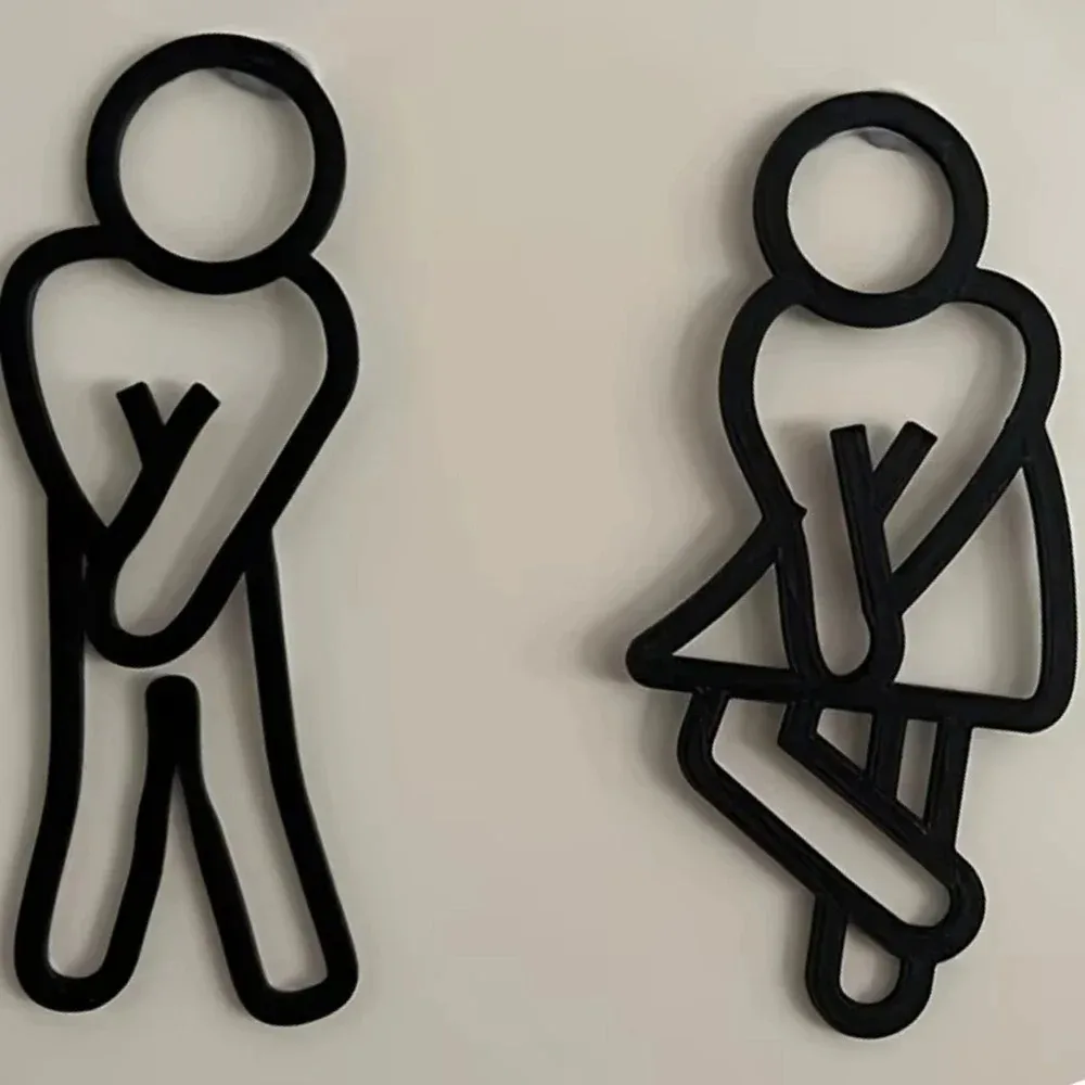 현대적인 남녀 화장실 표지판 WC 문걸이 장식 컨투어 스타일 게스트 욕실용