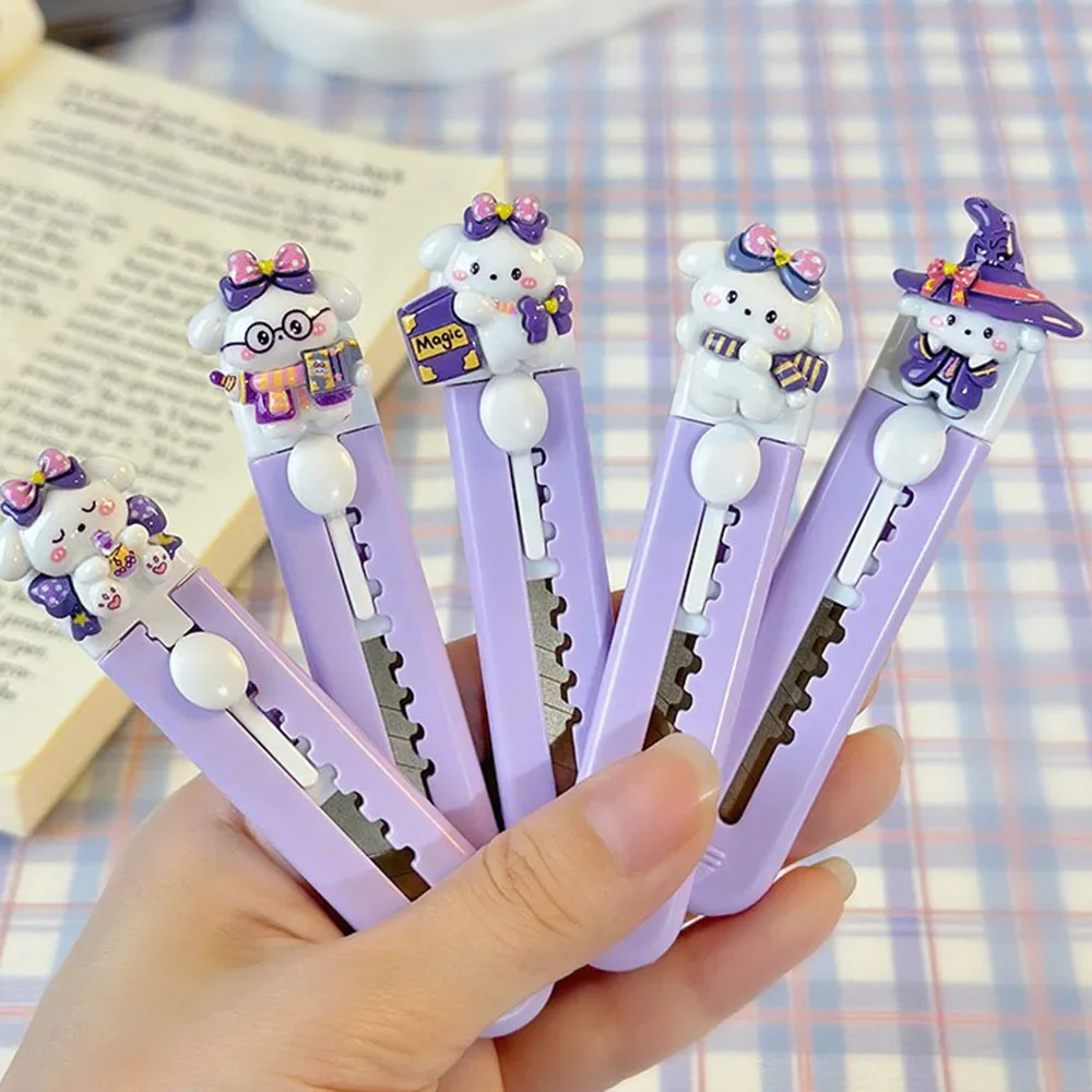 Utility Knife Mail Opener Pocket Folding Knife Craft Cutting Knife 1 PCS Cute Purple Cartoon Alloy Mini Portalble Utility Knife Cutter Letter Envelope Opener Mail Knife School Office Supplies