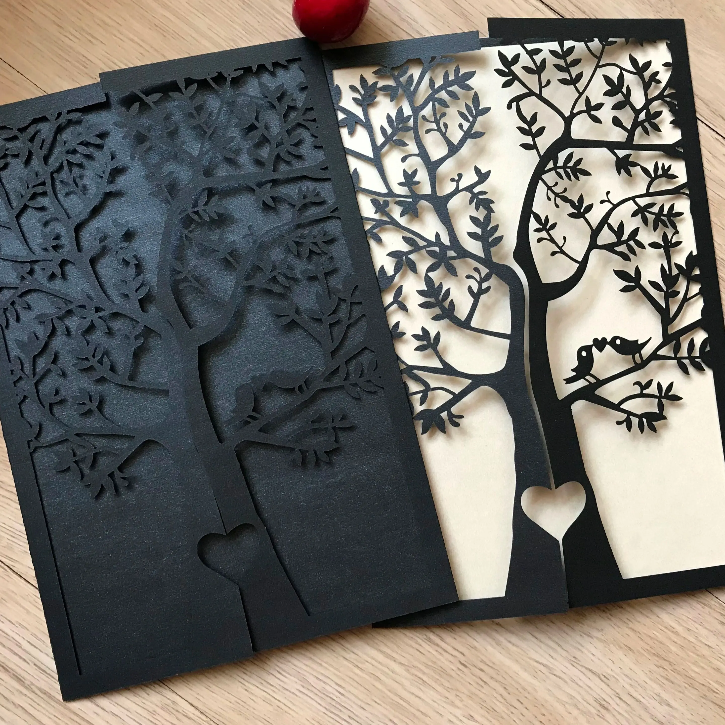 10pcs 진주 나무 레이저 컷 결혼식 초대장 카드, 사용자 정의 초대 커버, 파티 호의 장식을위한 생일 초대장 카드