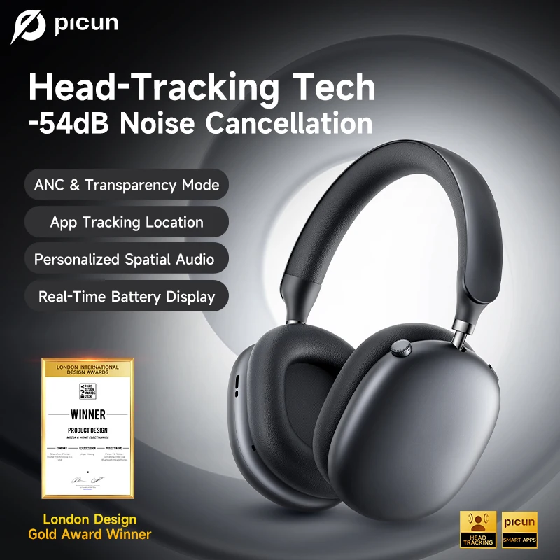 Picun F8S ANC سماعات رأس لاسلكية ثلاثية الأبعاد تت...