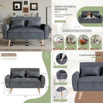 Mid-Century 2-Seat Linen Loveseat 1