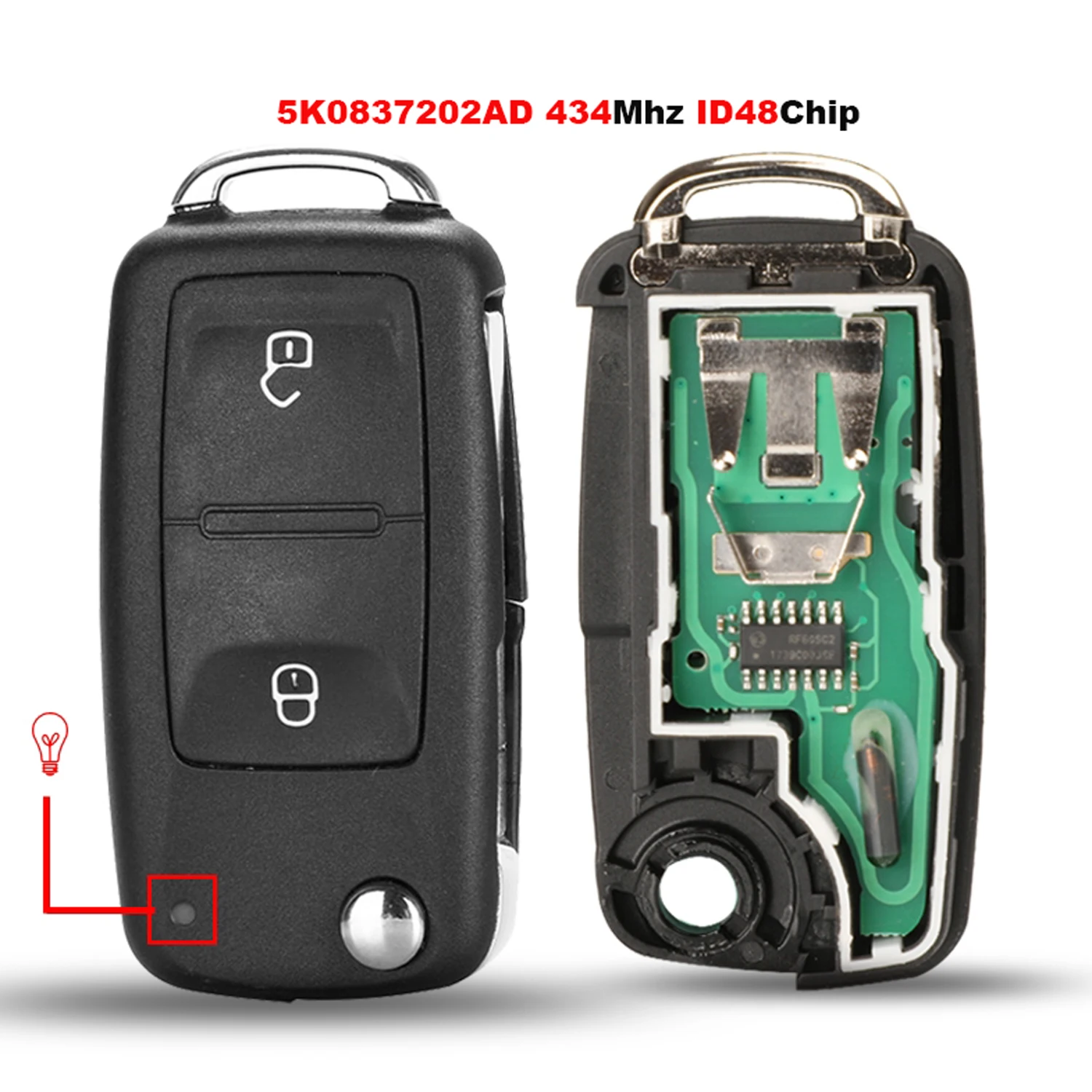 Car Key 2B Remote 434MHz ID48 Chip For VW Volkswagen GOLF PASSAT Tiguan Polo Jetta Beetle 5K0 837 202AD 5K0837202AD