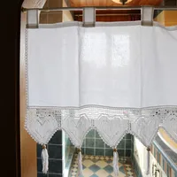 Rustic Short Kitchen Curtain Handmade Hollow Flower Crochet Lace Tassel Half Window Curtain Valance Cabinet Cover Door Curtains 1