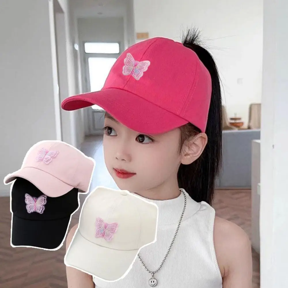 HOT Girl's Summer High Ponytail Cap Quick Drying Sunscreen Visors Kids Empty Top Baseball Cap Adjustable Candy Color Girl's Hat