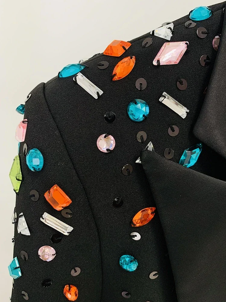 Newest 2024 Designer Runway Fashion Suit Set Women's Slim Fitting Strass Diamonds Beaded Blazer Pants Set