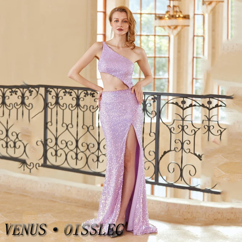

VENUS One-Shoulder Sexy Evening Dress For Women Mermaid Formal Dress Sparkly Sequined Prom Gown Open Leg Party Dress