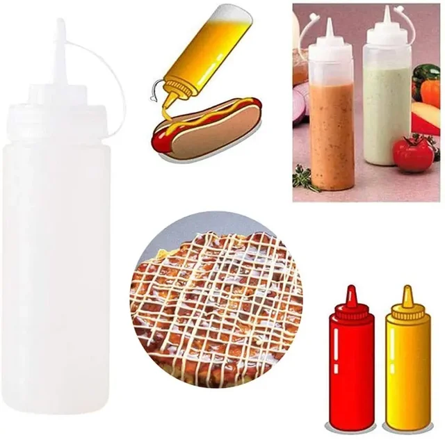 4pcs 8/12/16/24 oz Plastic Squeeze Squirt Condiment Squeeze Bottle with Twist On Cap Lids for Ketchup BBQ Sauces Paint Olive Oil 4
