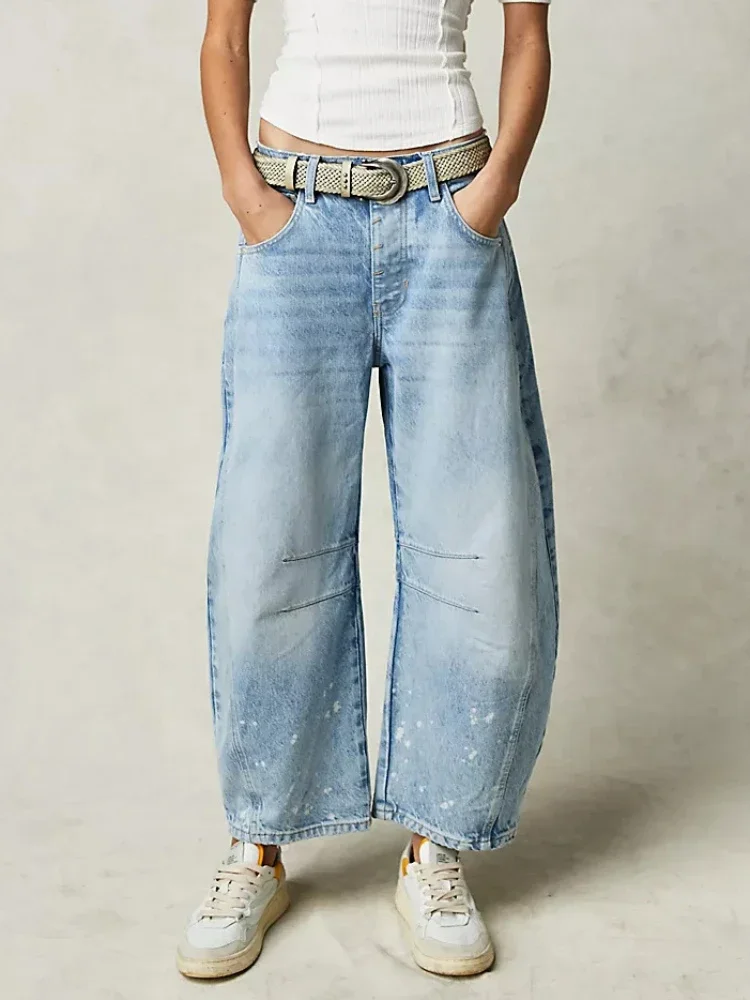 

Women Vintage Mid Waist Jeans Wide Leg Loose Boyfriend Denim Cropped Pants Straight Leg Mid Rise Y2k Barrel Jeans Streetwear2024