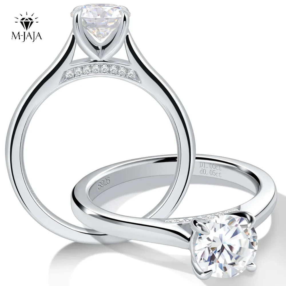 모이사나이트 솔리테어 반지 여성용, 925 스털링 실버, 1.0ct 랩 다이아몬드 약혼 반지, 라운드 컷 D 컬러, VVS1 파인 주얼리