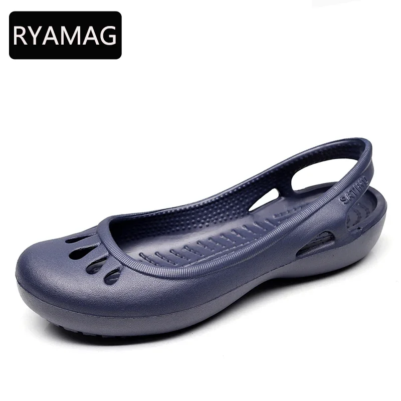 Women Sandals Clogs Jelly Non-slip Summer Hole Shoes Flat Slippers Plastic Waterproof EVA Garden