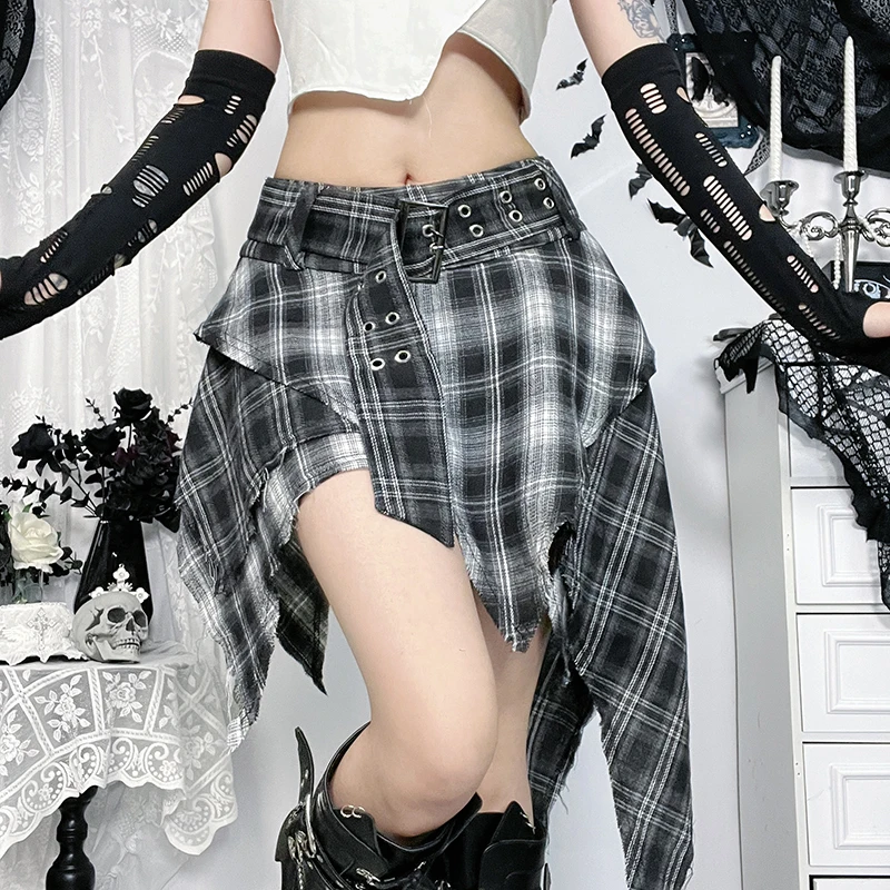 Y2K Goth Plaid Pleated Mini Skirt Kawaii Harajuku Aesthetic Sexy