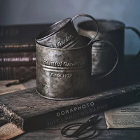 Retro Handle Cup Vase Drinkware Wrought Iron Flower Bucket Vintage English Printing Home Decor Gourmet Photography Props 1