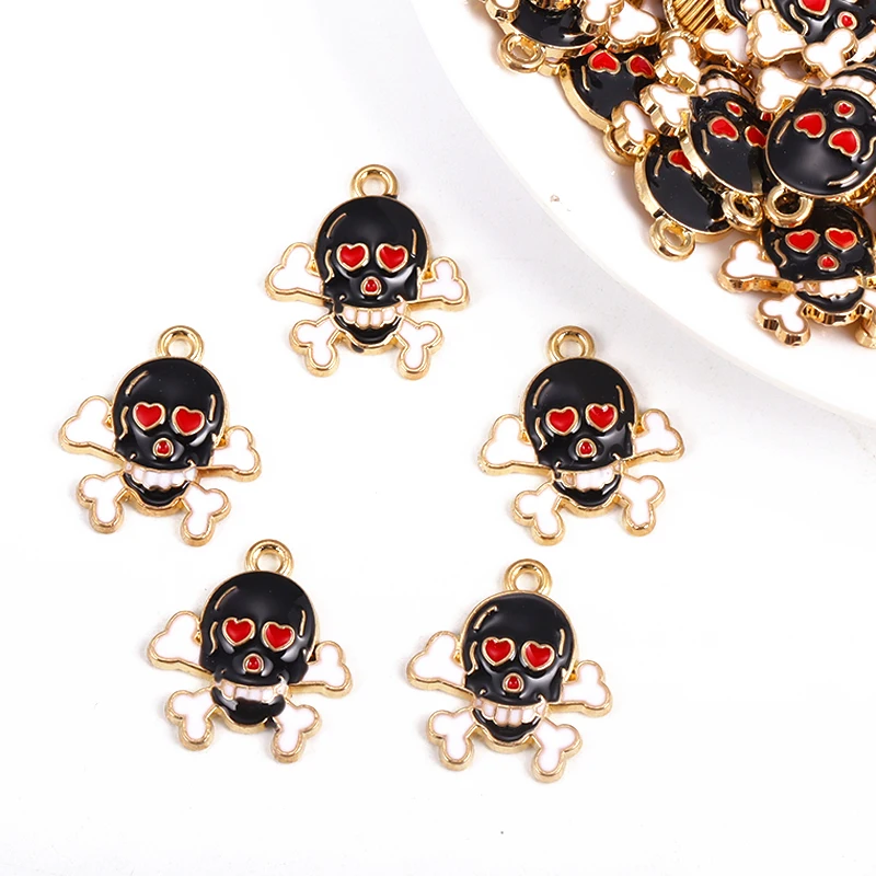 

20Pcs/Lot New In Enamel Halloween Skull Head Charms Pendants For DIY Jewelry Making Necklace Earrings Keychain Findings Craft