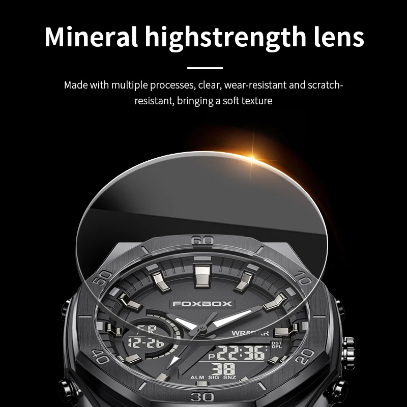 2023 FOXBOX Mens Watches Waterproof Double Display Wristwatch LED Alarm Clock Watch for Men Sports Watch Men Relogio Masculino