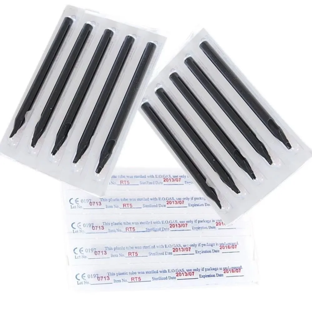 50PCS/Box Disposable Tattoo Long Tips RT/DT/FT Black Sterilized Tattoo Needle Nozzle Tip Tubes for Machine Grip Needle tattoo microblading needles disposable tattoo tips