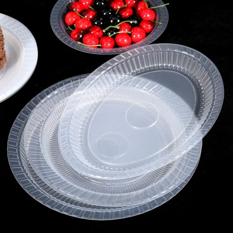 10PCS Disposable Dinner Plates Clear Plastic Trays Heavy Duty Fruit Salad Plates Transparent Dessert Small Cake Plate For Party