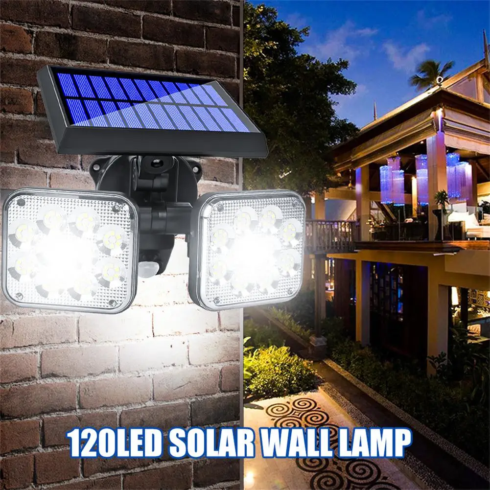 Led Solar Lights 450lm 6000-7000k Infrared Body Sensor Double Head Rotatable Garden Lamp Street Lamp 1pcs tig welding torch head body wp20 wp20v wp20f wp20p wp20fv air cooled rotatable 250 amp