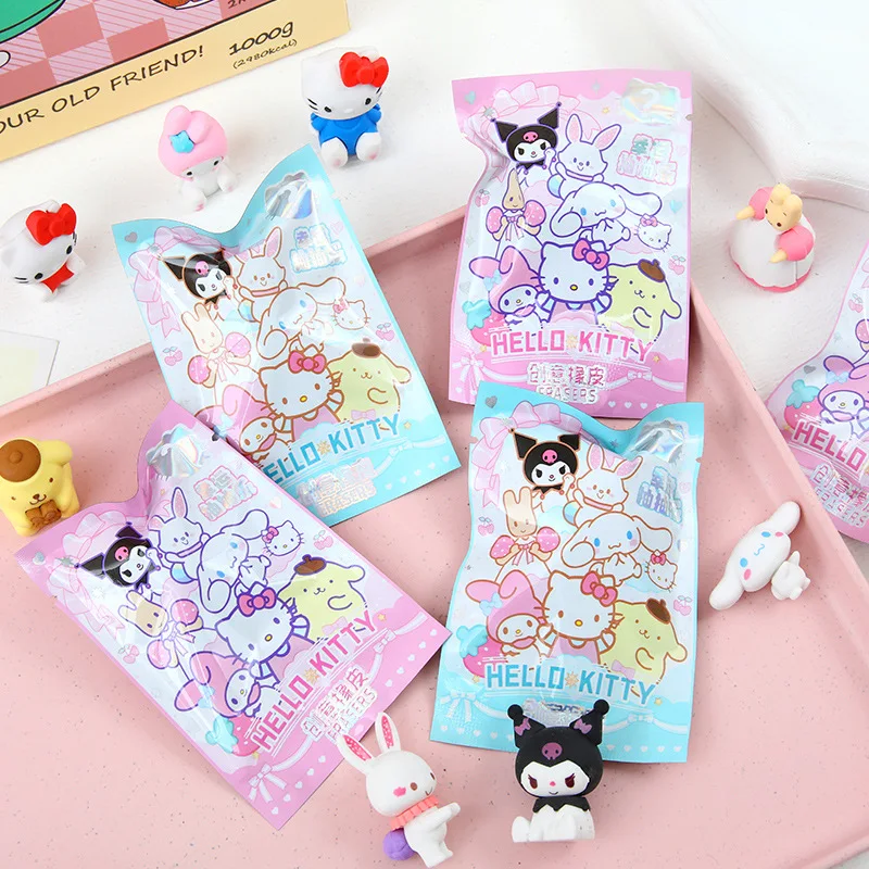 Pencil Eraser Sanrio Cartoon Eraser Rubber 16/32pcs Kawaii Students Stationery Kuromi Hello Kitty 3d Eraser Clean Tools School Children Gifts