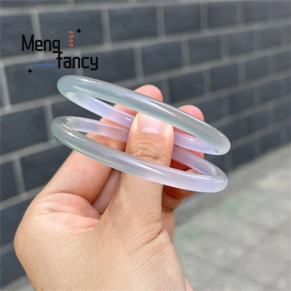 Natural Oil Green Gradient Agate Chalcedony Exquisite Elegant Simple High-grade Fine Round Beauty Bangle Fashion Luxury Jewelry