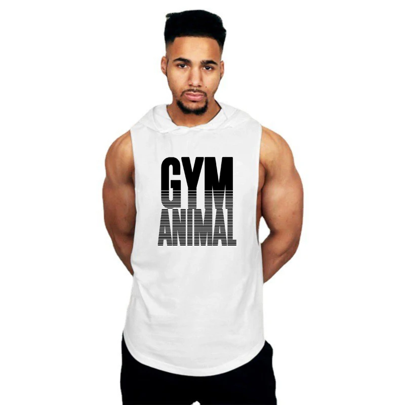 

Cotton Hooded Gym Tank Top Mens Clothing Fitness Sleeveless T Shirt Male Summer Bodybuilding Stringer Singlets Casual Sport Vest