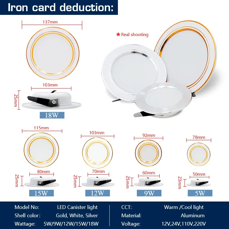 LED Downlight 10pcs/lot LED Downlight 12V 24V 110V 220V Spot Light 5W 9W 12W 15W 18W Recessed In Led Ceiling Downlight Cold Warm White Lamp