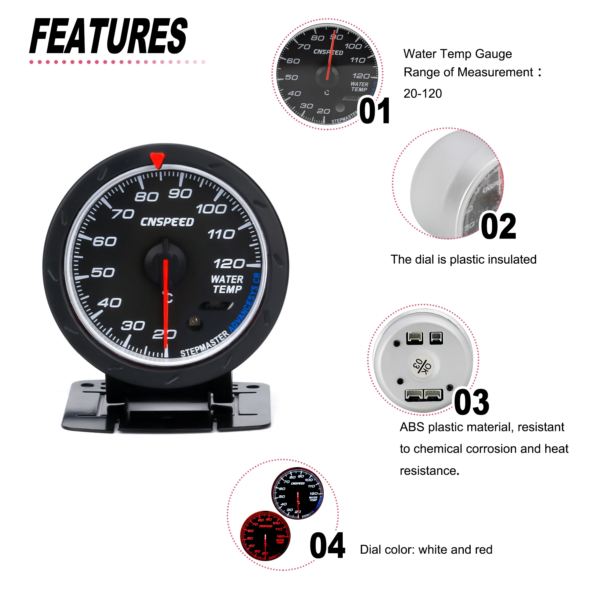 CNSPEED 수온 도장 파이프 센서 어댑터, 60mm 수온 게이지, 20-120 ℃, 1/8NPT, 신제품