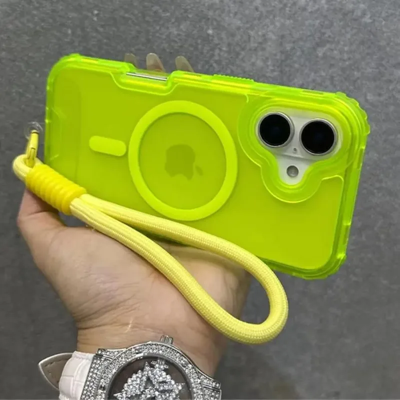 Luxury Armour Matte Shockproof Phone Case with Colorful Wrist Strap Lanyard