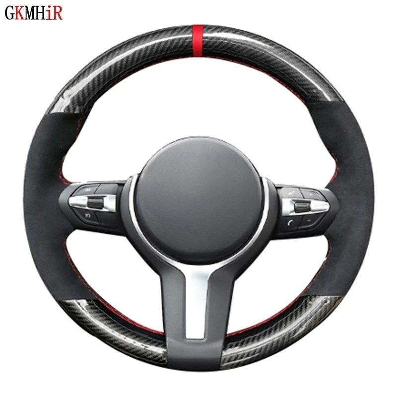 Schwarz Carbon Wildleder DIY Auto Lenkrad Abdeckung Für BMW M Sport F30 F31 F34 F10 F11 F07 X1 X2 X3 F25 F32 F33 F36 F48 F39