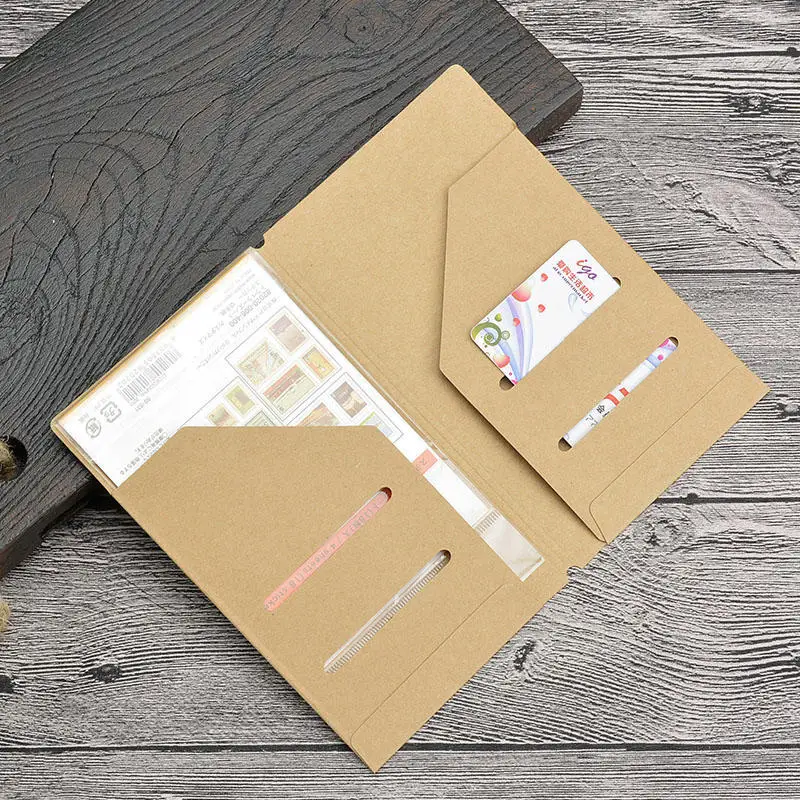 Kraft Paper Refillable Travel Journal Organizer, Standard Portable Passport Size Insert Cards