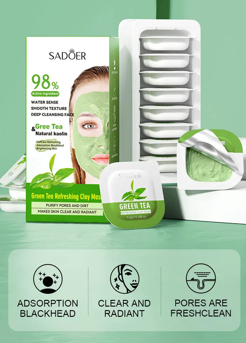 8pcs/box  Green Tea Mask Moisturizing Deep Clean Beauty Flask Skin Cream Facial Skin Care Products