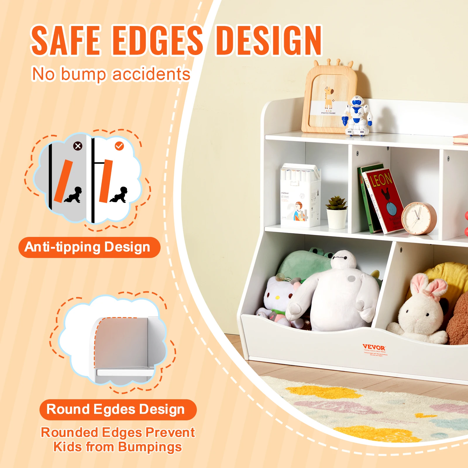 VEVOR Kid Storage Cubby Toy Storage Organizer with Bookshelf Children Book Toy Shelf for Kids Room Playroom Kindergarten Nursery 4