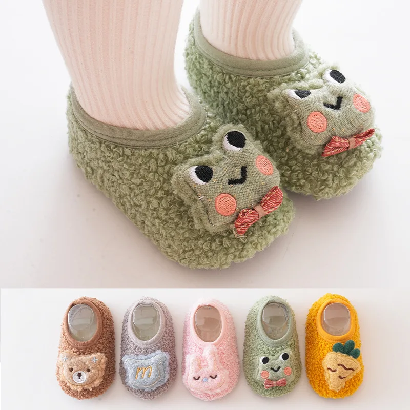 Winter Baby Floor Socks Soft Bottom Anti-slip Newborn Learn Walking Shoes Cute Animal Infant Plush Boat Sock Kids Warm Footwear