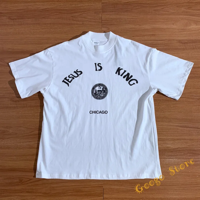 

2022 Chicago City Badge Logo Jesus Is King T-shirt Men Women High Quality White Graphic Kanye West Tee Hip Hop Tops Short Sleeve