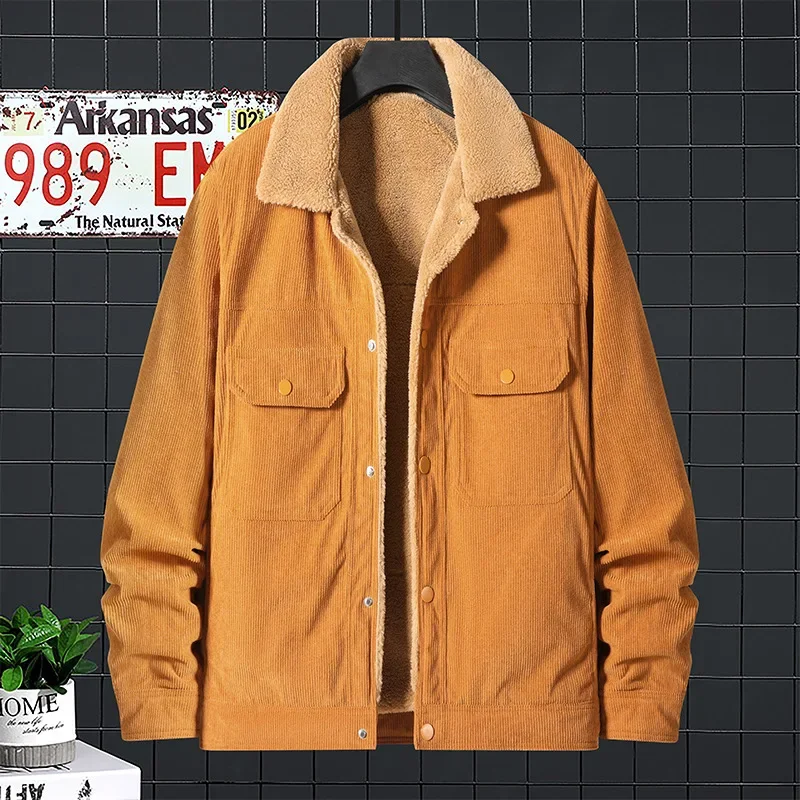 

Winter New Men's Fashion and Casual Trend Flip Collar Solid Color Cotton Jacket