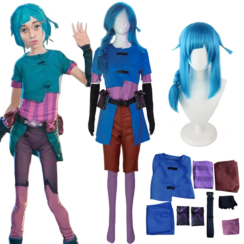 Anime Game LOL Arcane Powder Cosplay Jinx Junior Childhood Costume ...
