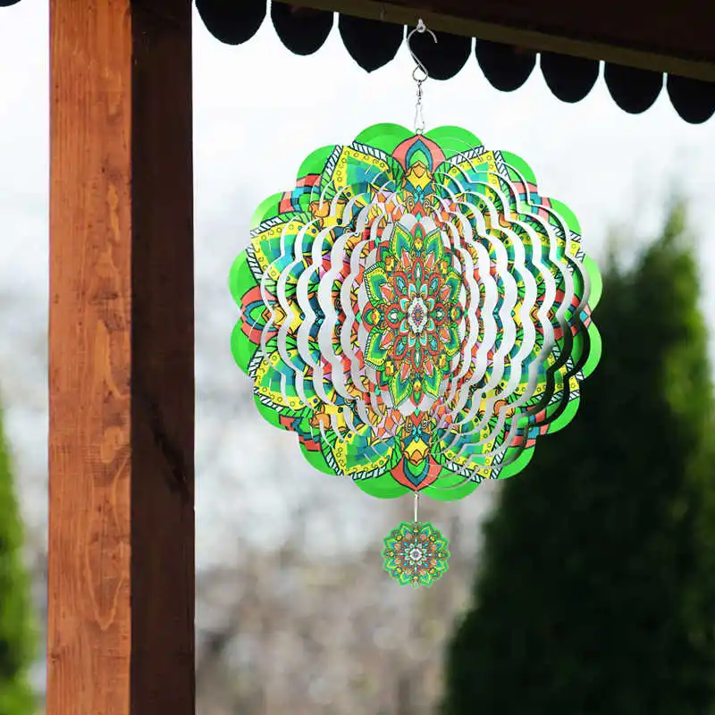 Wind Spinners Mandala 3D Hanging Wind Chimes Metal Sculptures Reflective Flower Catcher Outdoor Garden Decor Kinetic Yard Art 3