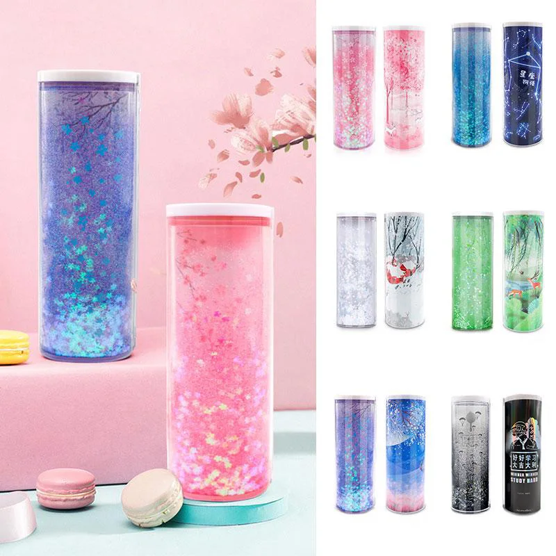 

Pencil Case for Boy Girl Stationery Box NBX Quicksand Translucent Newmebox Multifunction Cylindrical Marker Storage Home