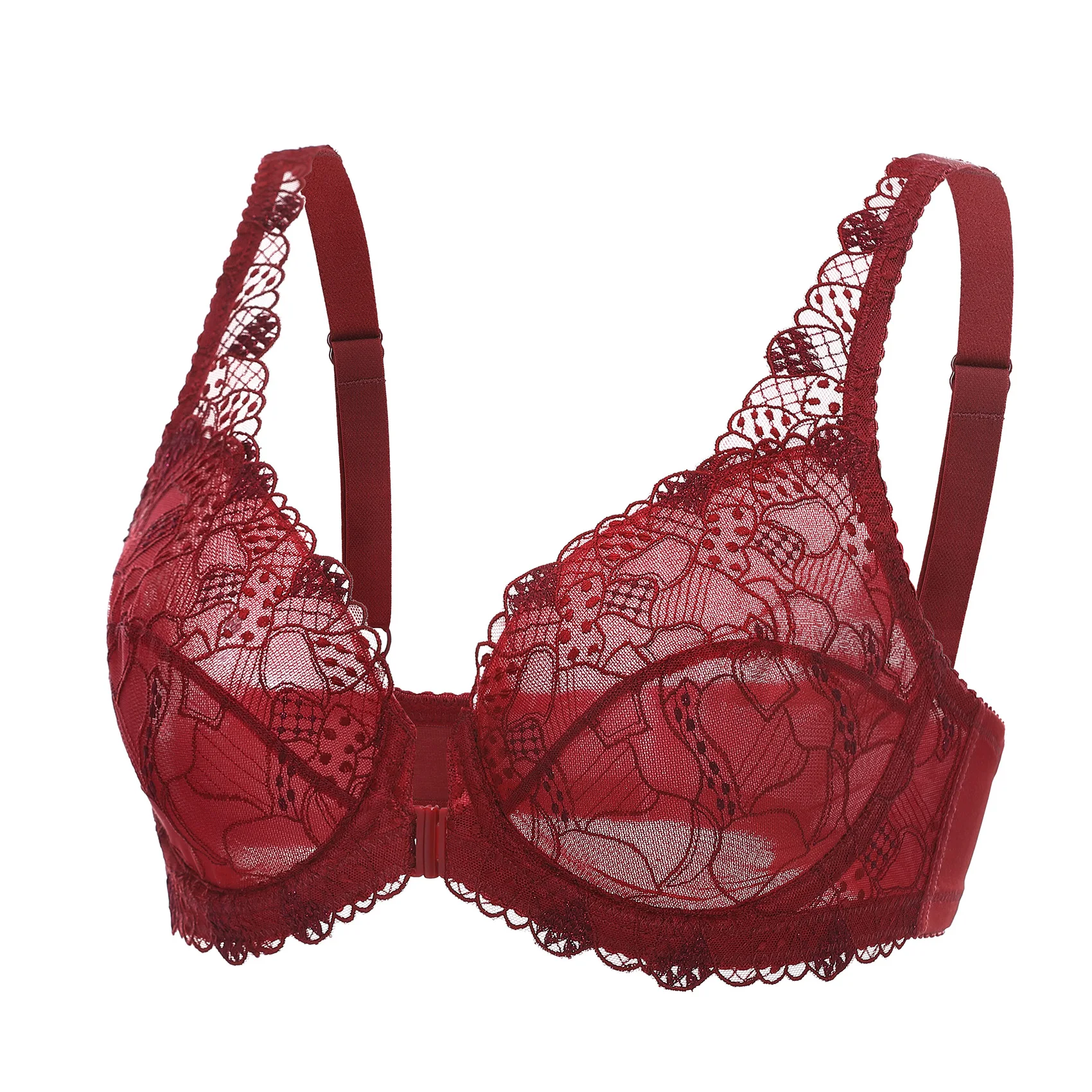 Women's Front Closure Bras Unlined Floral Lace Soft Plunge Sexy Underwire Plus  Size Black Red Beige - AliExpress