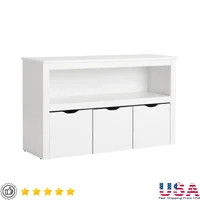 Kids Toy Storage Cabinet with Rolling Bins Toy Organizer Home Office Playroom Storage Solution Safe Rounded Corners 1