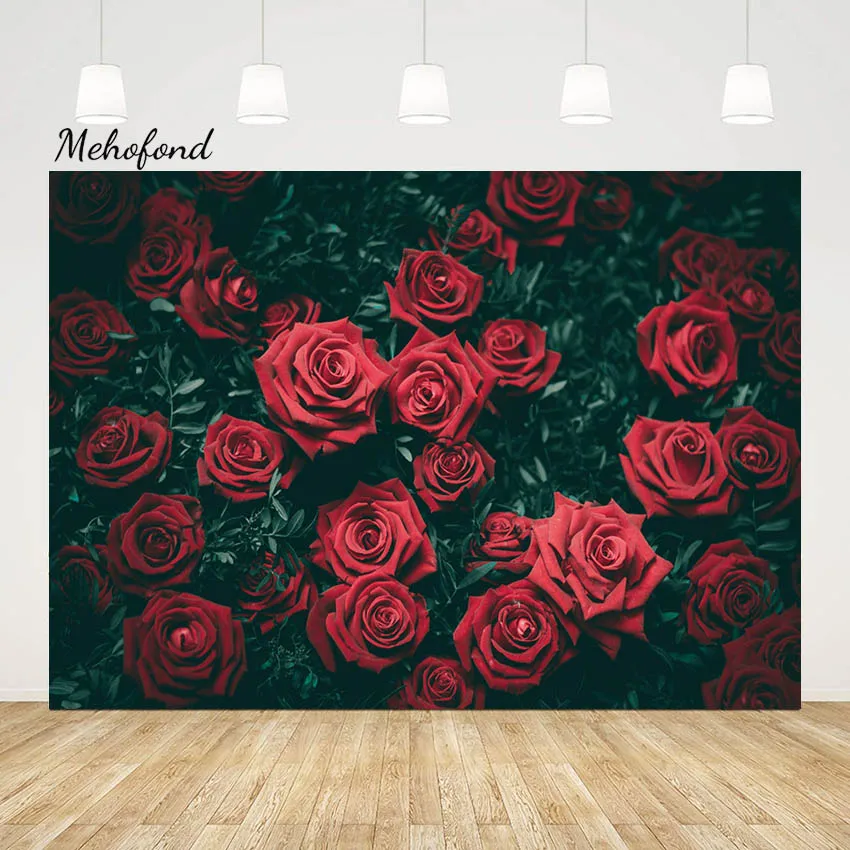 

Mehofond Valentine's Day Photography Backdrops Red Rose Flower Decor Bridal Shower Floral Wedding Party Background Photozone