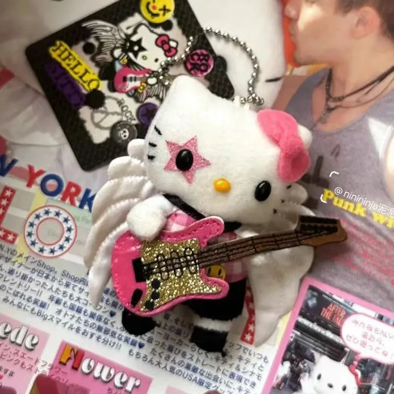 Sanrio Kawaii Hello Kitty Guitar Angel Sweet Spicy Style Doll Cute Girl Backpack Plush Pendant Keychain Decoration Birthday Gift